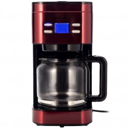 Cafetiera Daewoo DCM1000R, putere 1000 W, capacitate 1.5 l, filtru permanent, timer 24 ore, indicator nivel apa, rosu/negru